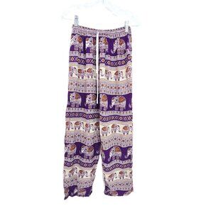 Womens Purple Elephant Thai Boho Pull on Pants Womens XS / S